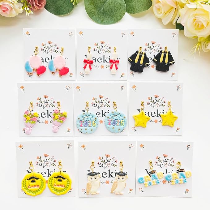 Graduation Polymer Clay Cutters & Stamps Set - 19pcs 0-9 Numbers, GARD/2026 Seals, Owl, Cap, Gown, Balloon for DIY Earring Jewelry, Soft Clay Crafts & Class Party Supplies