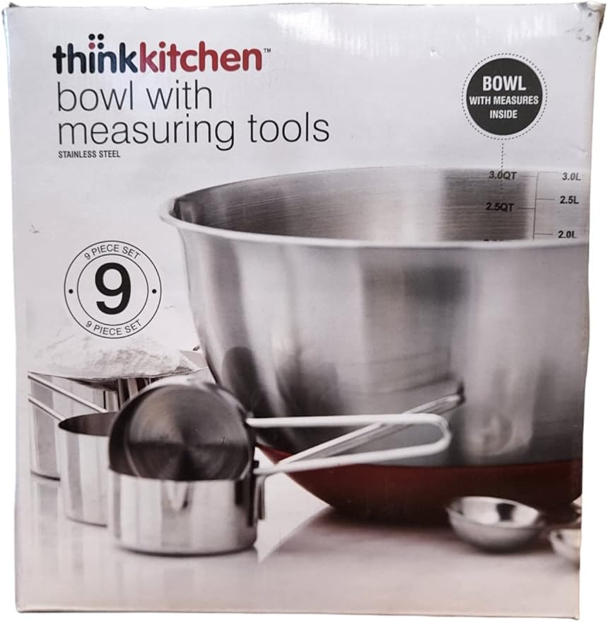 thinkkitchen Stainless Steel Bowl with Measuring Tools, 9 Piece Set