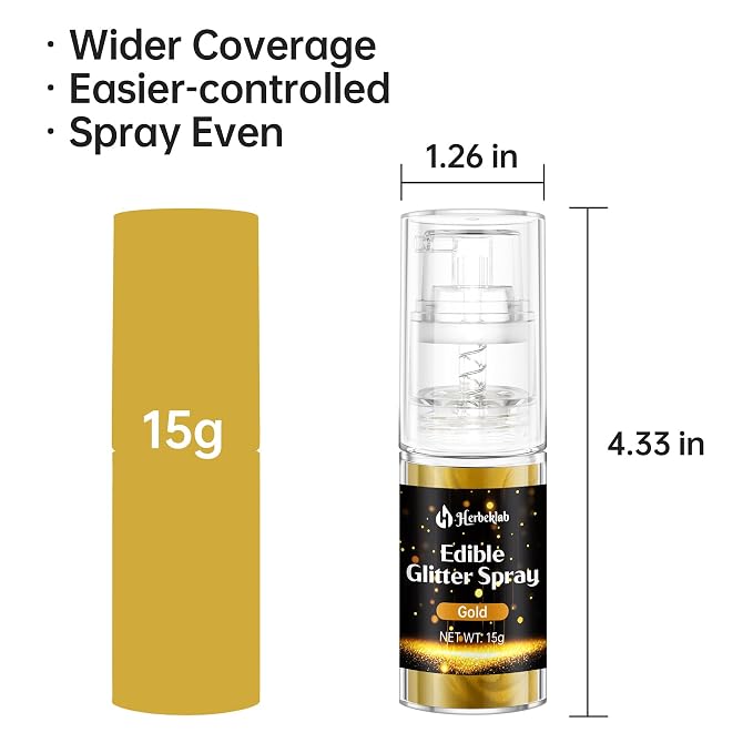 Gold Edible Glitter - 15g Edible Glitter Spray Food Grade Gold Drink Glitter for Cakes, Cookies, Cake Pops, Chocolate, Strawberries, Cocktails & Beverages