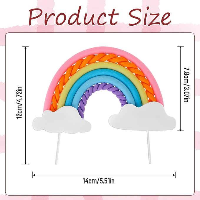Rainbow Cloud Cake Topper, Soft Pottery Colorful Cupcake Decoration Topper Rainbow Theme Baking Supplies for for Boys Girls Happy Birthday Party Wedding Cake Decorations