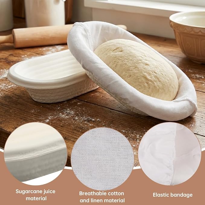 2 Pcs Banneton Bread Proofing Baskets with 2 Linen Liners & Bread Lame, Includes 5 Blades Replacement, Sourdough Proofing Baskets for Rising, Shaping, Scoring