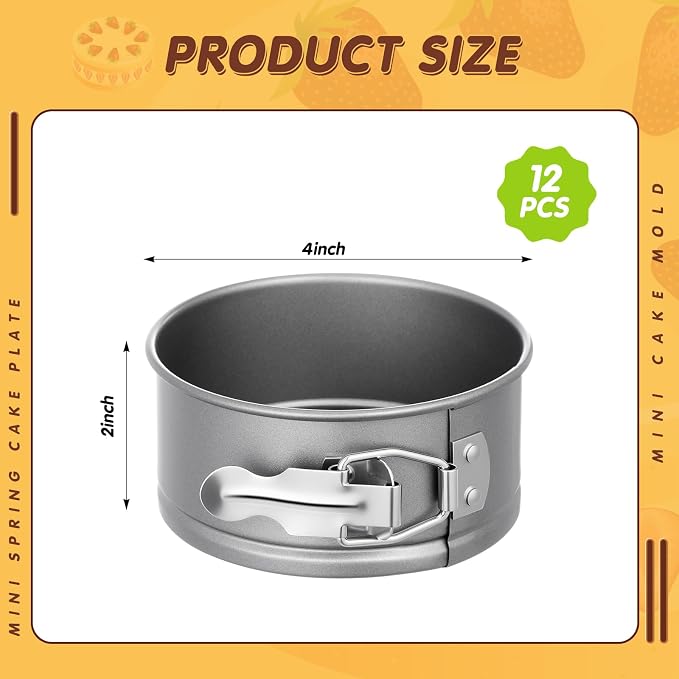 Sunnyray 12 Pcs 4 Inch Springform Pan for Baking Mini Cheesecake Pans with Removable Bottom Nonstick Leakproof Round Cake Mold Spring Form Molds for Mini Cheesecake Pizza and Quiches (Grey)