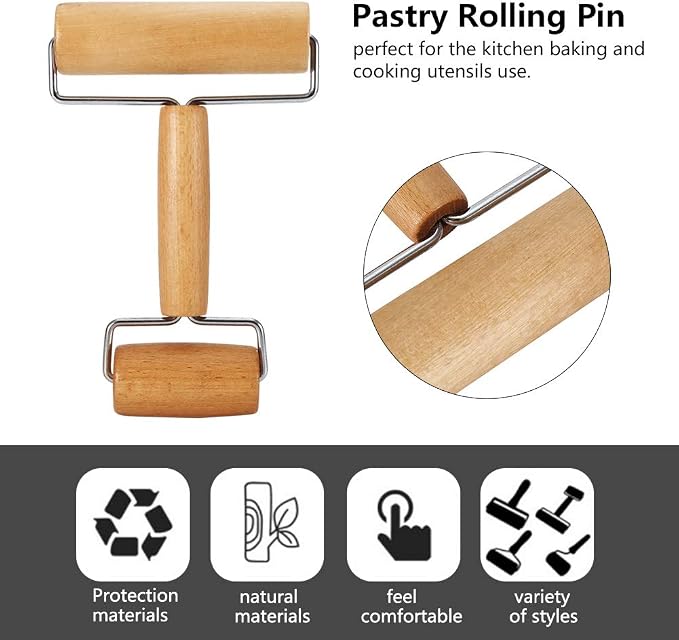Watris Veiyi Small Rolling Pin, Wooden Dough Roller, Non-Stick Pizza Roller, Dough Baker Roller Set for Home Kitchen Baking Cooking(4.13in, 2.36in)…