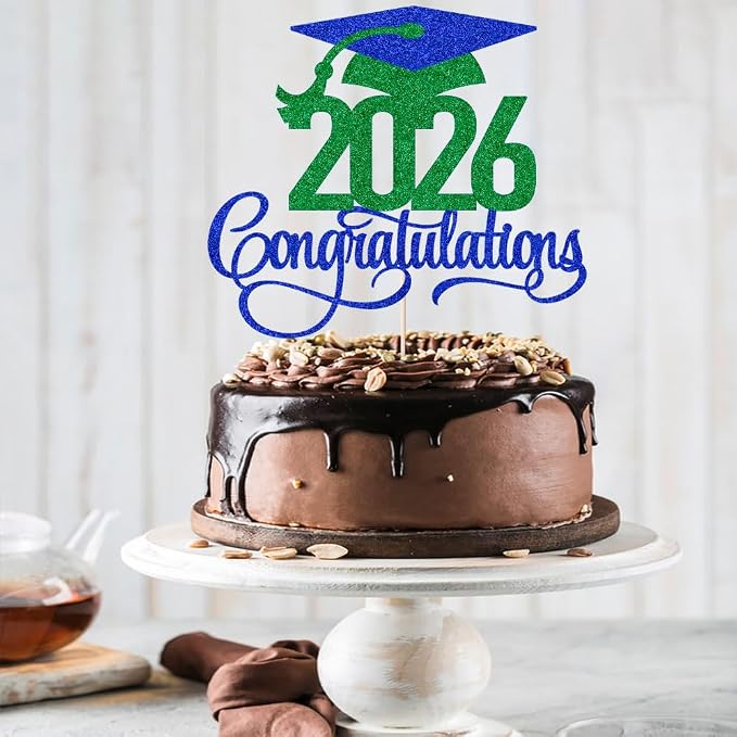 Dark blue green 2026 Congratulations Graduation Cake Topper,Congrats Grad Cake Decor - 2026 High School/College/Senior Graduation Party Decorations Supplies