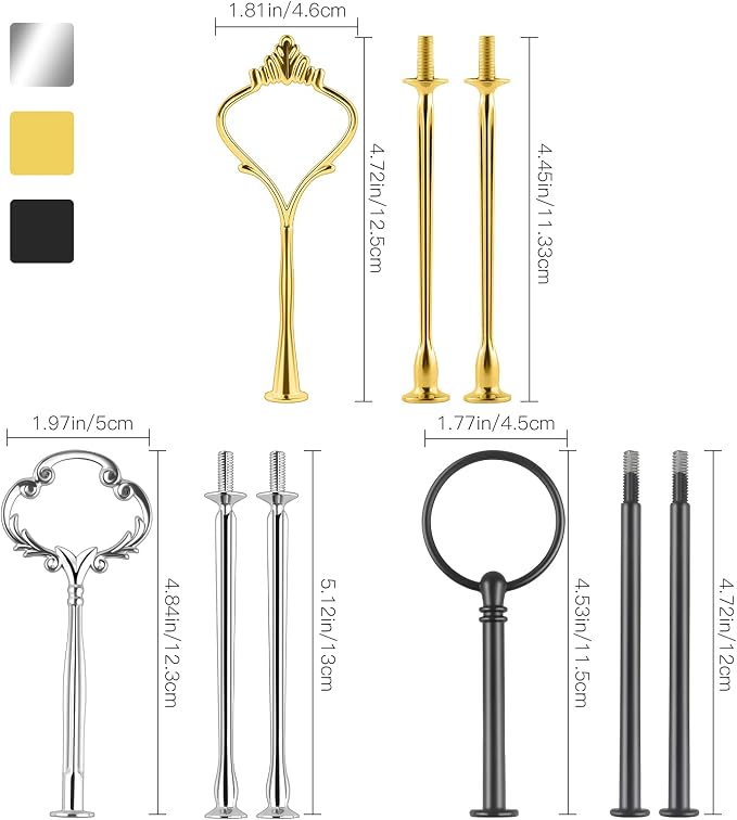 9 Set Cake Stand Hardware Kit Tiered Tray Hardware Fittings for Cake Stand,3 Tier Cake Stand Fittings Hardware Holder for Weeding,Party,Fruit Plate Handle,Cupcake Trays Serving Stand-Gold,Silver,Black