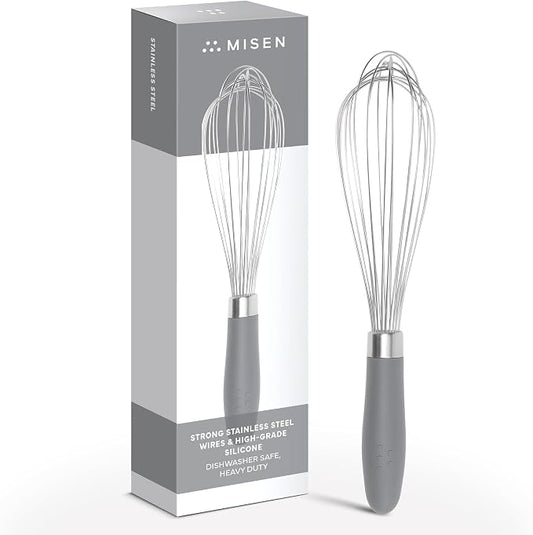 Misen Stainless Steel Balloon Whisk - Dishwasher Safe - Ergonomic Silicone Grip, Versatile Cooking Whisk for Eggs, Durable Construction - Professional-Grade Kitchen Tool - Gray