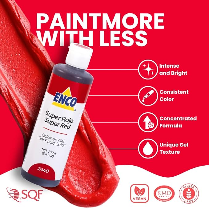 ENCO Food Coloring Gel Super Red 8.8 oz (250g) Concentrated, Vegan