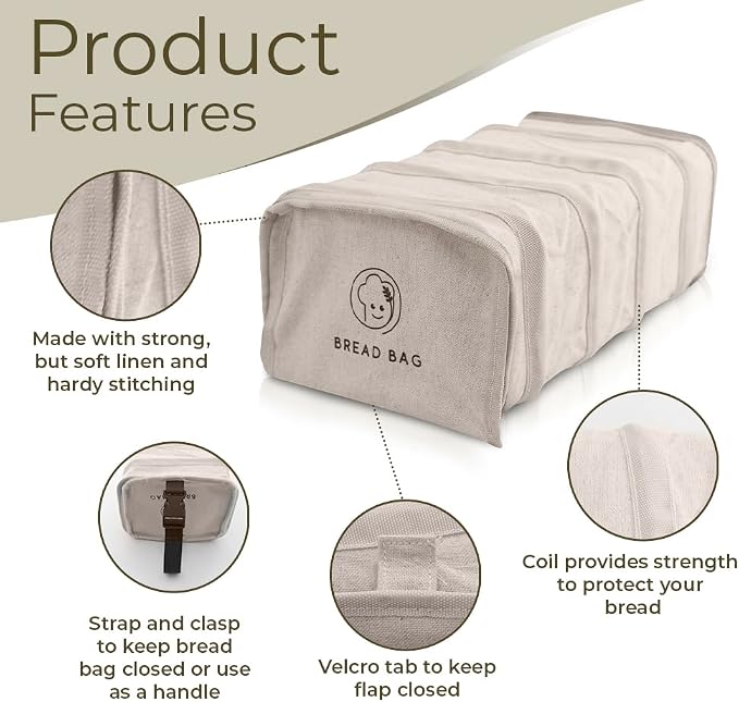 BREAD BAG, Reinforced Egg Protector – Anti-Crush Rigid Grocery Bag for Sourdough, Homemade Bread & Produce – Reusable, Collapsible Linen Shopping Tote (12.5" x 7" x 5")