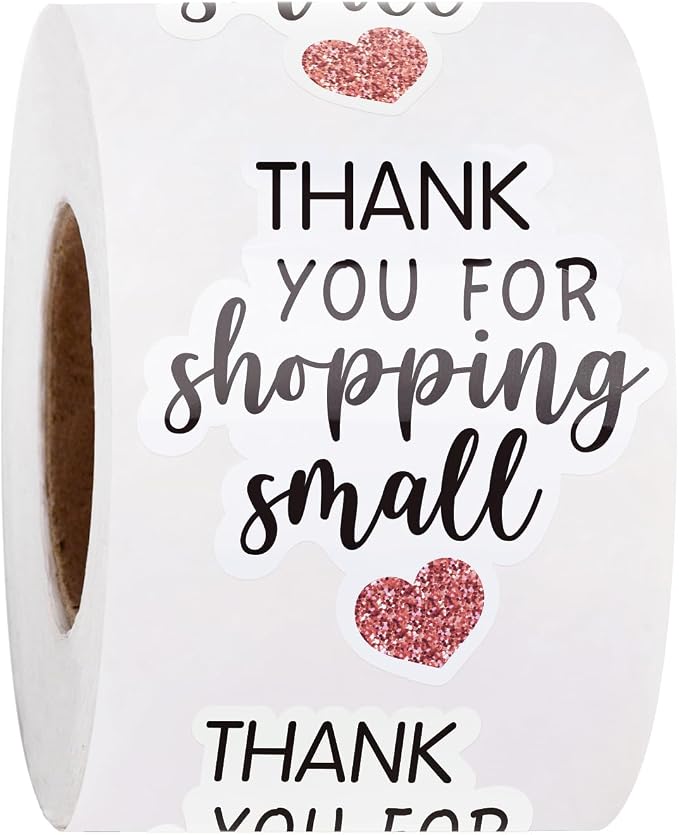 WRAPAHOLIC 2 Inch 500 Total Business Stickers Roll - Thank You for Shopping Small Text Design, Thank You Lables, Shipping Stickers for Party Decorations and Craft