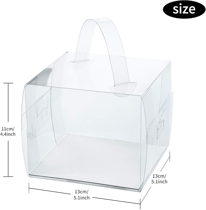BURLIHOME 25Pcs Clear Cake Box,5x5x4Inch Bakery Boxes with Handle,Party Favor Boxes Ideal for Pie Cookie Candy, Pastry Boxes for Birthday Wedding