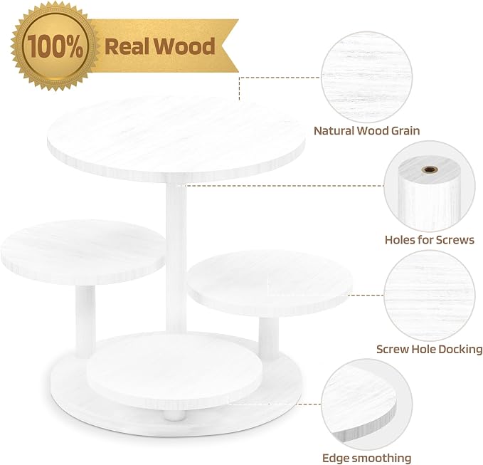 HURZMORO 4 Tier Round Cupcake Tower Stand for 50 Cupcakes,Wood Cake Stand with Tiered Tray Decor,Farmhouse Tiered Tray Decor,Cupcake Display for Birthday Graduation Baby Shower Tea Party,White