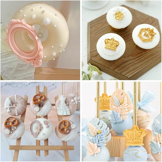 Vintage Picture Frame Fondant Mold Baroque Style Crown Rose Flower Silicone Mold for Chocolate Sugarcraft Cupcake Topper Jewelry Polymer Clay Crafting Projects