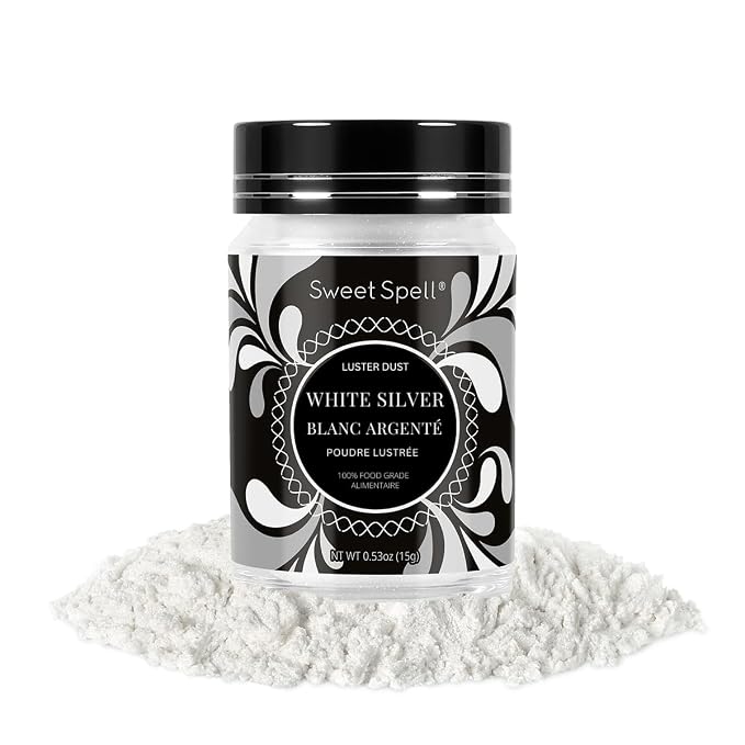 Sweet Spell Luster Dust Edible Glitter (15g) - Shimmer Pearl Dust Powder for Decorating Cakes, Chocolate, Drinks, Cocktails - 100% Edible, Food Grade, Vegan, Gluten-Free (White Silver)
