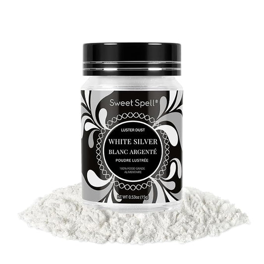Sweet Spell Luster Dust Edible Glitter (15g) - Shimmer Pearl Dust Powder for Decorating Cakes, Chocolate, Drinks, Cocktails - 100% Edible, Food Grade, Vegan, Gluten-Free (White Silver)