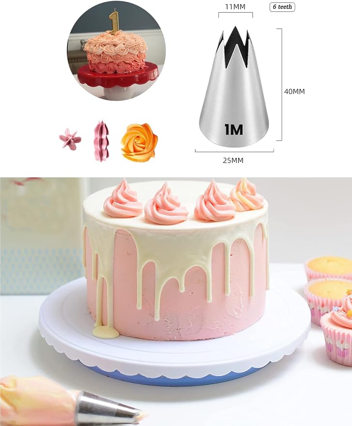 1M 2D 2F Piping Tip Set,3 Pcs Large Decorating Tips with 20 Pcs Disposable Icing Bags 12inch for Cake Cupcake Decorating