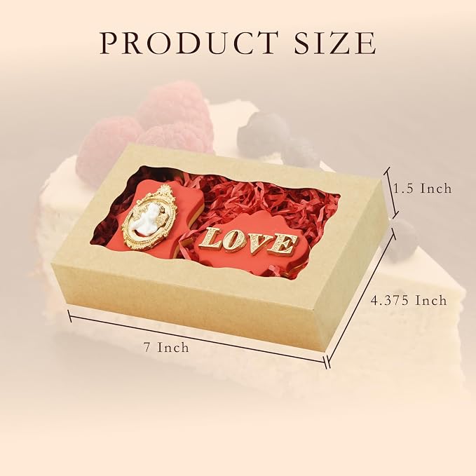 20pcs Cookie Boxes with Window 7x4.375x1.5 Inches Bakery Boxes Treat Box Chocolate Covered Strawberries Box for Christmas Valentine's Day Mother's Day - Brown