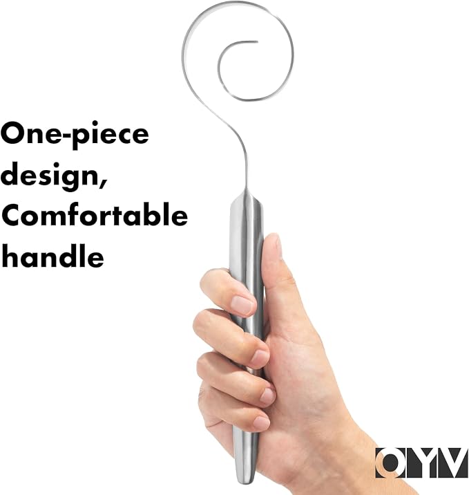 OYV 12" Seamless Dough Whisk, 18/10 Stainless Steel Bread Whisk, Danish Whisk for Sourdough, Pizza, Cookies, Pancake & Waffle, Easy to Clean Sour Dough Tools