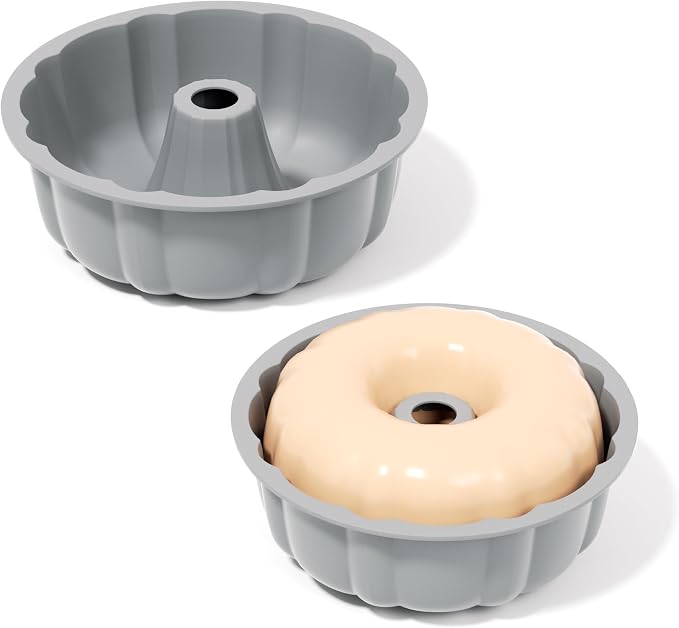 SOV silicone cake pan, silicone Cake Molds, Bakeware Non Stick 10 inch Pan for Jello,Gelatin,cake, Silicone Baking Molds for Cakes, Round Baking Pan (2 packs+ grey)