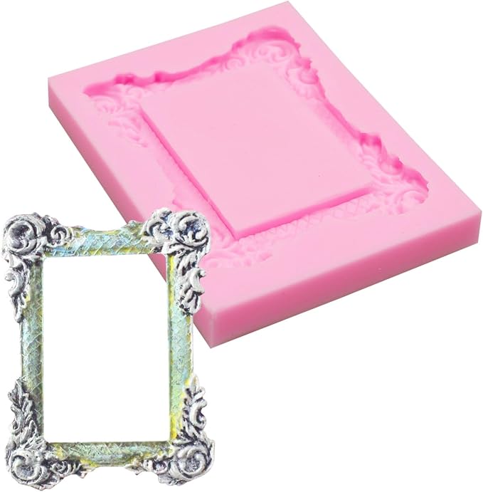 Picture Frame Silicone Fondant Molds 2 Pcs, Baroque Photo Frame Molds for Cake Decoration Candy Cupcake Topper Cake Polymer Clay Crafts Epoxy Resin Arrow Fondant Mold