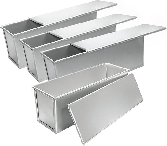 4 Pcs 2 lb Pullman Loaf Pan with Dough Scrapers 13 x 4 Inch Silver Baking Mold Nonstick Coating Pan with Lid for Baking, Bread Toast, for Oven Use