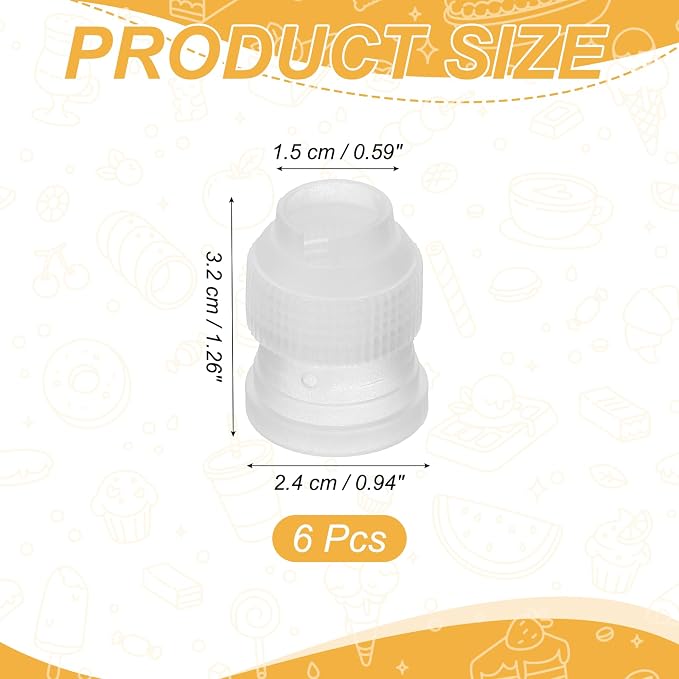 uxcell 6 Pcs Piping Tip Coupler, Small Couplers Icing Frosting Piping Bag Reusable Cake Baker Decor Tools Kit for Russian Flower Mouth Nozzles Pastry Cupcake Tips, White