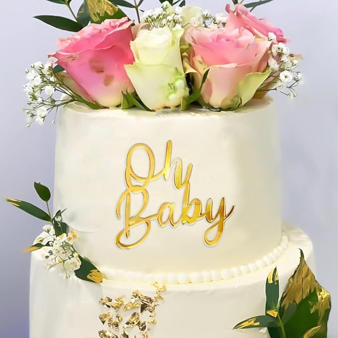 Oh Baby Cake Topper, 10pcs Acrylic Cake Toppers Oh Baby Sign Cupcake Toppers Cake Decorating Supplies Kit Cupcake Topper Mirror Gold Birthday Decorations for Boys Girls Birthday Party Supplies