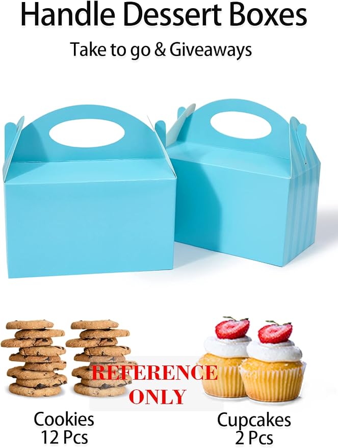 Happyhiram 25 CT Blue Party Favor Boxes Blue Striped for Boys and Men, Small Treat Boxes with Handle 6" Gable Candy Boxes Paper Gift Boxes for Kids Son Birthday Baby Shower Bridal