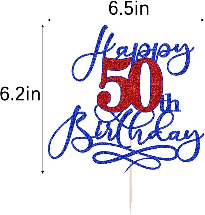 Happy 50th Birthday Cake Topper,Deep blue font red Numbers 50th Birthday Cake Decoration,Hello 50, Cheers to 50 Years/50th Anniversary,50& Fabulous Party Decoration