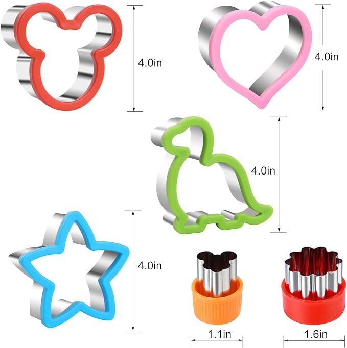 Elfkitwang Sandwich Cookie Cutters Set, Dinosaur,Heart,Star,Mouse,Sandwich Knife Cookie Knife Vegetable Cutter Food Grade Cookie Mould.(12Pcs)