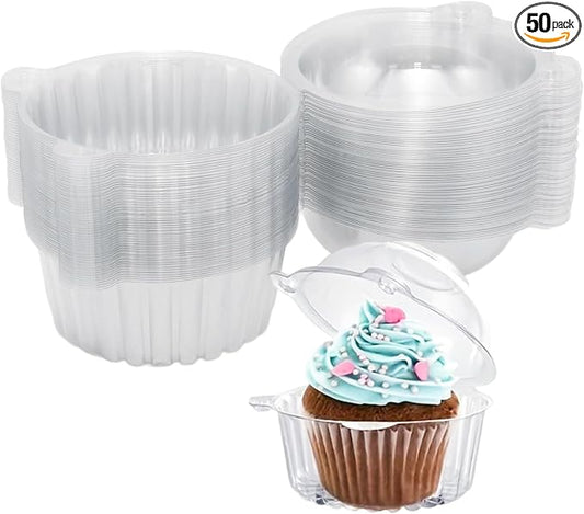 50pcs 3.86x3.86x3.15in Clear Clamshell Containers - BPA-Free Plastic Cupcake Boxes for Mini Bundt Cakes, Cake Slices & Desserts (Dome Lids, Bulk Pack) for Home & Events