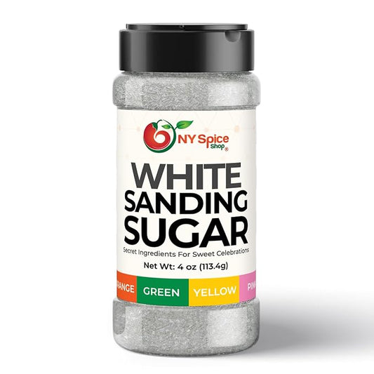 NY Spice Shop White Sanding Sugar - 4 Ounce Sweet Colorful Edible Sprinkles For Candy Dish - Sugar Sprinkles For Cake Decorating Basket & Dishes