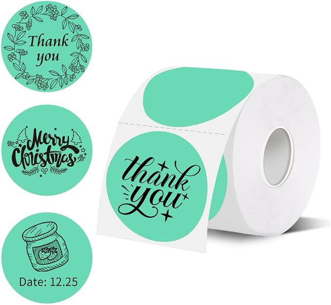 starboling Thermal Labels,2 Inch Cyan Round Thermal Printer Stickers,Self-Adhesive Round Direct Thermal Labels,Thermal Stickers for DIY Logo Design,Name Tag (500/Roll）