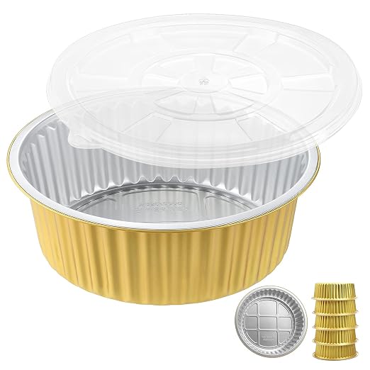 101oz Deep Round Aluminum Foil Pans with Lids, 5 Pack | 10 Inch Round, 3 Inch Deep, Heavy Duty Foil, Ideal for Baking, Meal Prep and Food Storage