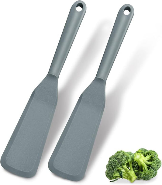 Dioycli Silicone Spatulas for Cooking Heat Resistant Pancake Spatula, Non Stick Long Omelette Spatula Turner Bpa Free 2 Pieces for Crepes Egg Burgers Pizza Cookie (Grey)