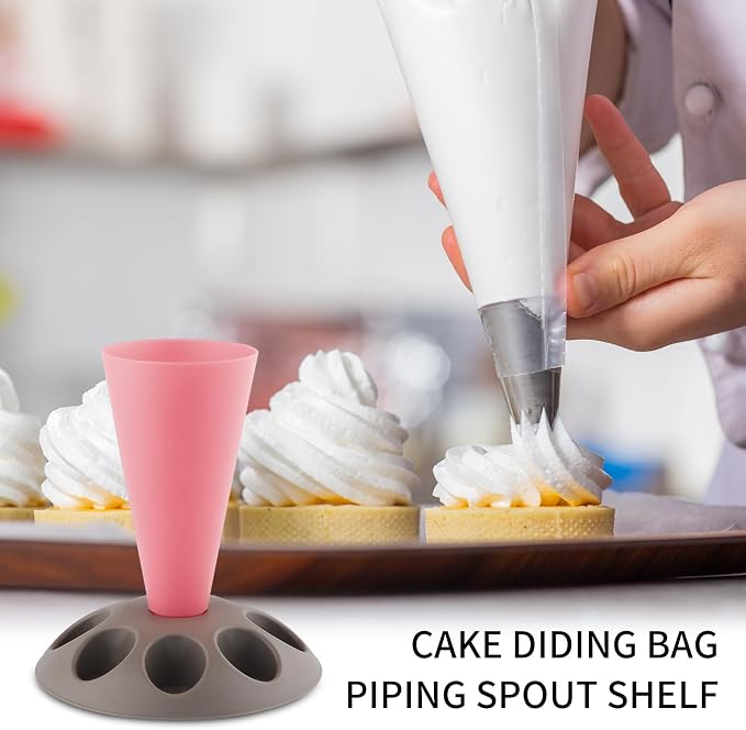 Piping Bag Holder Stand for Filling, Pastry Bag Stand with 8 Slots Nozzles, Plastic Pastry Bag Stand for Cake Decorating, Baking Accessories (Hot Pink)