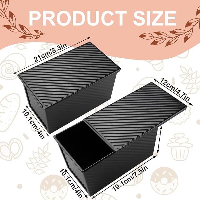 2 Pack 9 * 4 Inch Pullman Loaf Pan with Lid, 1 lb Dough Capacity Non-Stick Bread Loaf Pan,Carbon Steel Coating Sandwich Bread Pan for Bakeware Homemade Sourdough Oven Baking