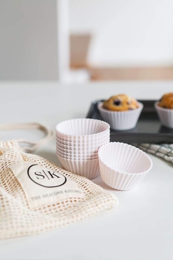 The Silicone Kitchen Reusable Silicone Baking Cups, Non-Toxic, BPA Free, Dishwasher Safe, Regular, 24 Pack, Designer White