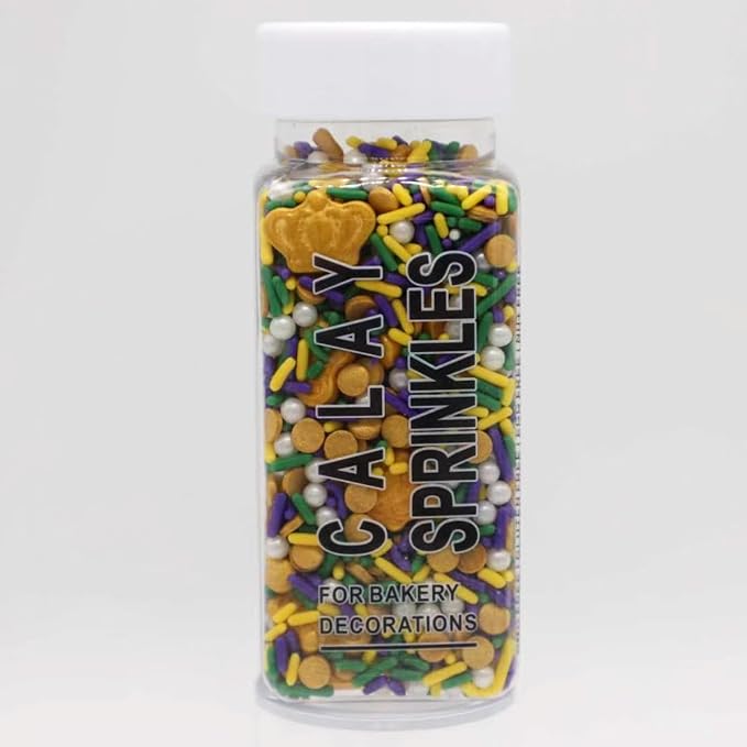 Sentovac Purple Yellow Green Sprinkles Mardi Gras Day Edible Jimmies Gold King Sprinkle for Cake Decorating Candy Cupcake Cake Topper Cookie Baking Decorations Supplies