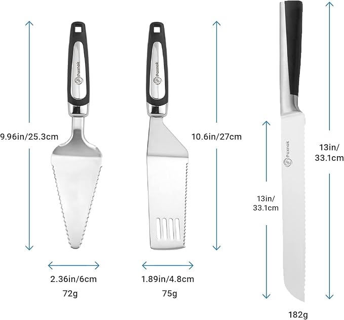 Pie Server Spatula and Cake Cutter Slicer, Stainless Steel Set - Kitchen Essentials for Cutting & Serving Desserts, Brownies, Lasagna (Black, 13 inches)