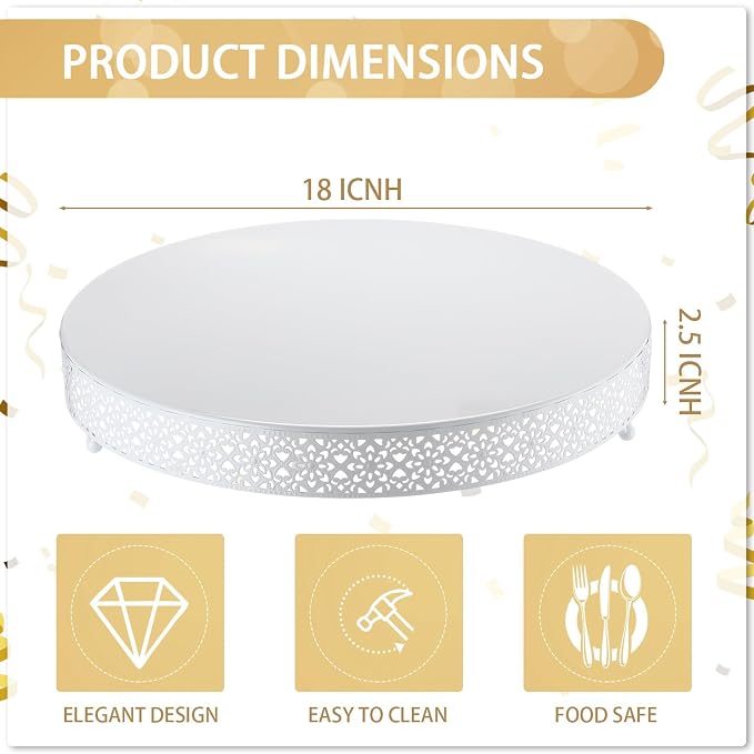 Wenqik Cake Stand 18 Inch Round Metal Cupcake Dessert Wedding Cake Stand Cookies Display Holder Fruit Serving Tray for Table Wedding Birthday Anniversary Party(White)