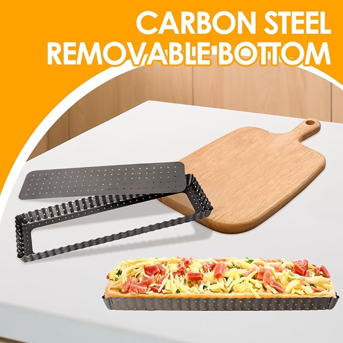 Rectangle Tart Pan with Removable Bottom, 14 Inch Perforated Tart Quiche Pan Nonstick Pie Pan with Oil & Dish Brush, Baking Tray with Loose Bottom for Fluted Pies, Quiche,Tart