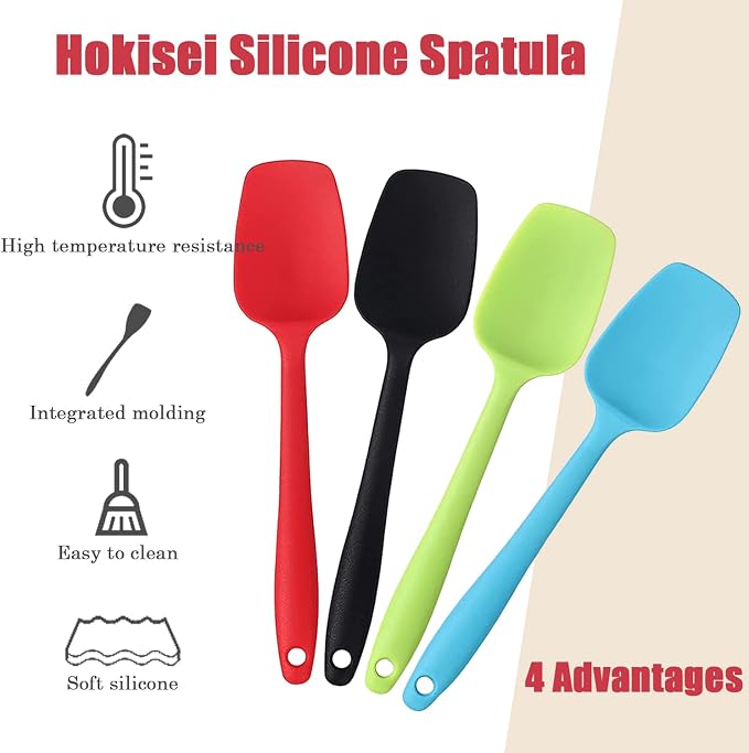 Silicone Spatula, 11 inch Rubber Spoon Spatula Set for Cooking and Baking, Heat Resistant Cooking Utensil Set, Flexible Silicone Spoon Baking Mixing Tool Cooking Gadget (4-Piece)