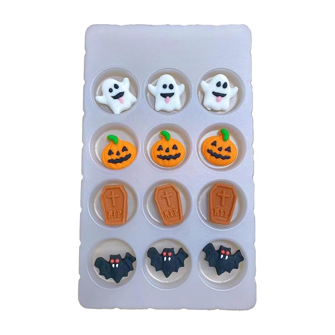 Sentovac 12 Pcs Halloween Icing Decoration Edible Tombstone Pumpkin Ghost Bat Mix Candy Dessert Sprinkles DIY For Cookie Cake Cupcake Topper Icing Frosting Decoration Supplies