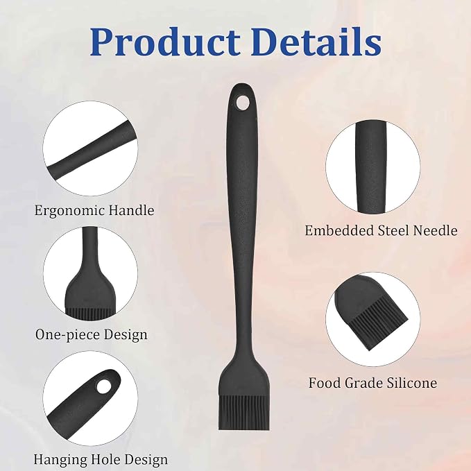 4PCS Heat Resistant Silicone Basting Brushes Cooking Brush, BPA Free Pastry Brush with Soft Bristles for Oil Butter Sauce BBQ Grill Kitchen Baking Dishwasher Safe(Black)
