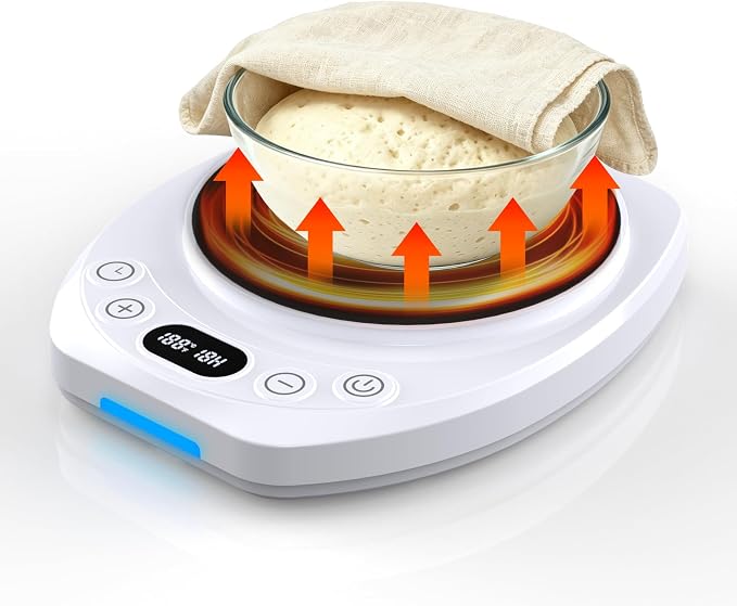 Sourdough Starter Warmer Mat,65-110°F 1°F Precision, 24H Timer & Memory, Electric Heating Mat for 24-40oz Jars, Home Baking（white）