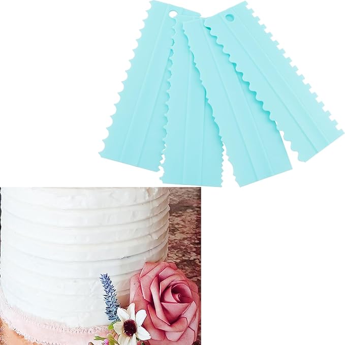 ZCZQC 4PCS Cake Scraper Decorating Plastic Serrated Comb Cream Cake Edge Shaping Tool Side Smoothing Texture Decorating Kitchen Baking DIY Tool 8.07inx2.76in Blue