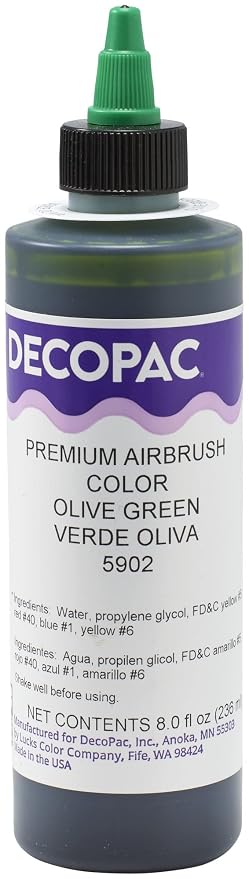 DecoPac Olive Green Food Coloring, 8 Fl Oz Airbrush Food Color, Edible Airbrush For Cake Decorating, Cookie Airbrush Coloring, Food Airbrush Kit Add-on, Airbrushes For Cake Decorating 8Fl Oz