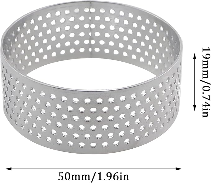 6PCS Stainless Steel Baking Cake Rings Circular Moldlings Heat Resistant Perforated Tart Rings 2 Inches for Cooking Biscuits Desserts Mousses Small Fruit Tart Shells 5 Centimetres