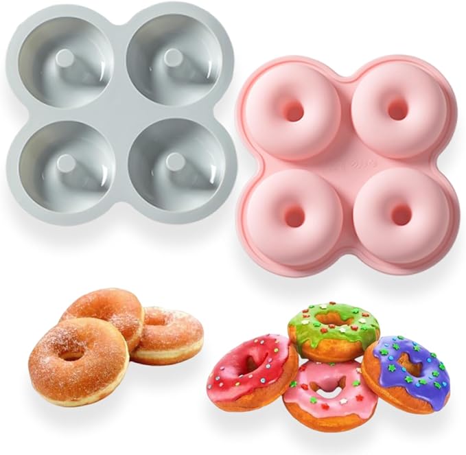 Silicone Donut Molds, Donut Pan Silicone Baking Molds, 4 Cavity Non-Stick Doughnut Pan, Make Perfect Donut Cake Biscuit Bagels Muffin, Heat Resistant and Microwave Safe(Set of 2)