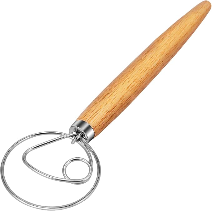 TEEVEA Danish Dough Whisk 13 Inch | Material: food grade stainless steel wooden handle; Use: mix sourdough bread dough; Feature: rust proof; Scene: home baking
